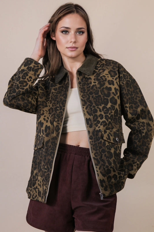 Leopard Print Jean Jacket