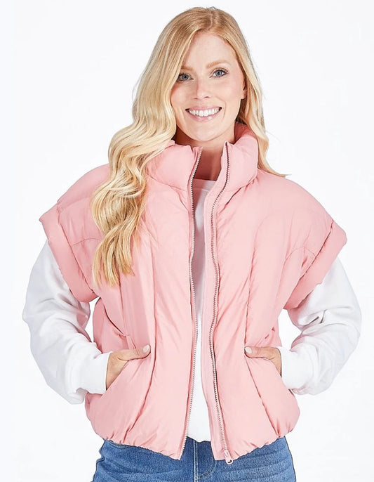 Simply Southern Lottie Puffer Vest - Pale Pink